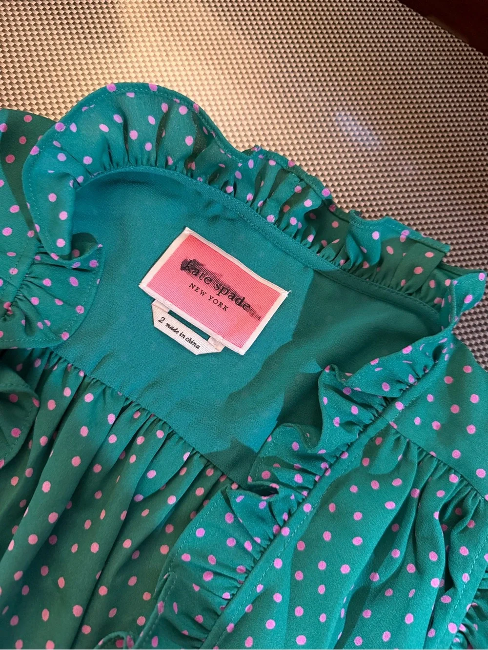 kate spade Teal Polka Dot Ruffle Wrap Midi Dress size 2